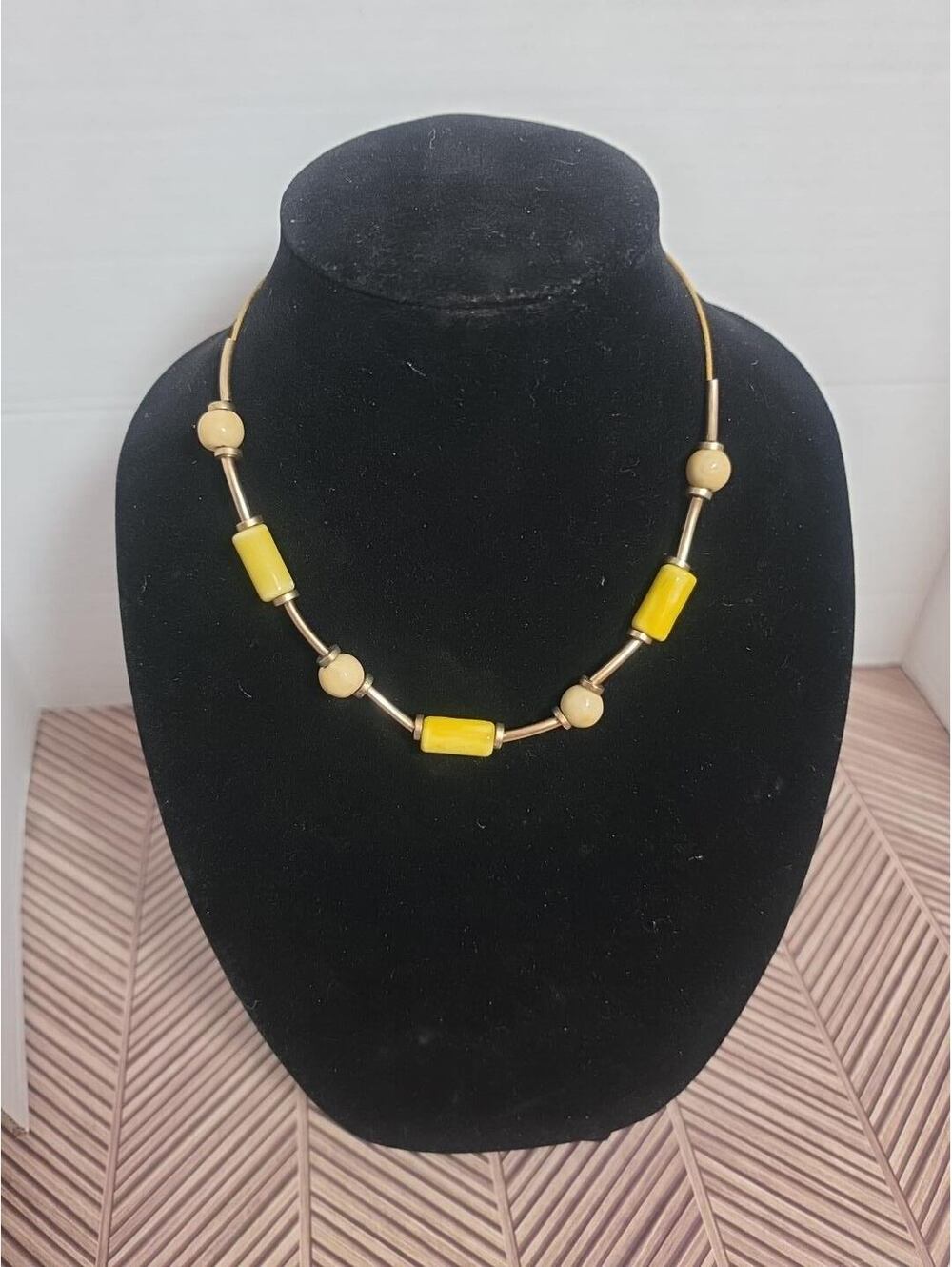 Vintage Style Yellow and Beige Beaded Necklace